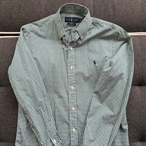 Polo by Ralph Lauren Green/White Checkered Gingham Shirt. Size Classic S/Slim L.
